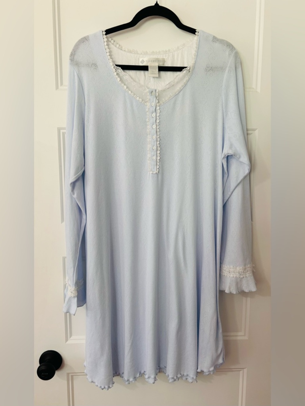 Eileen West Blue Nightgown L Cotton Lace Trim Cottagecore Romantic Soft Prairie